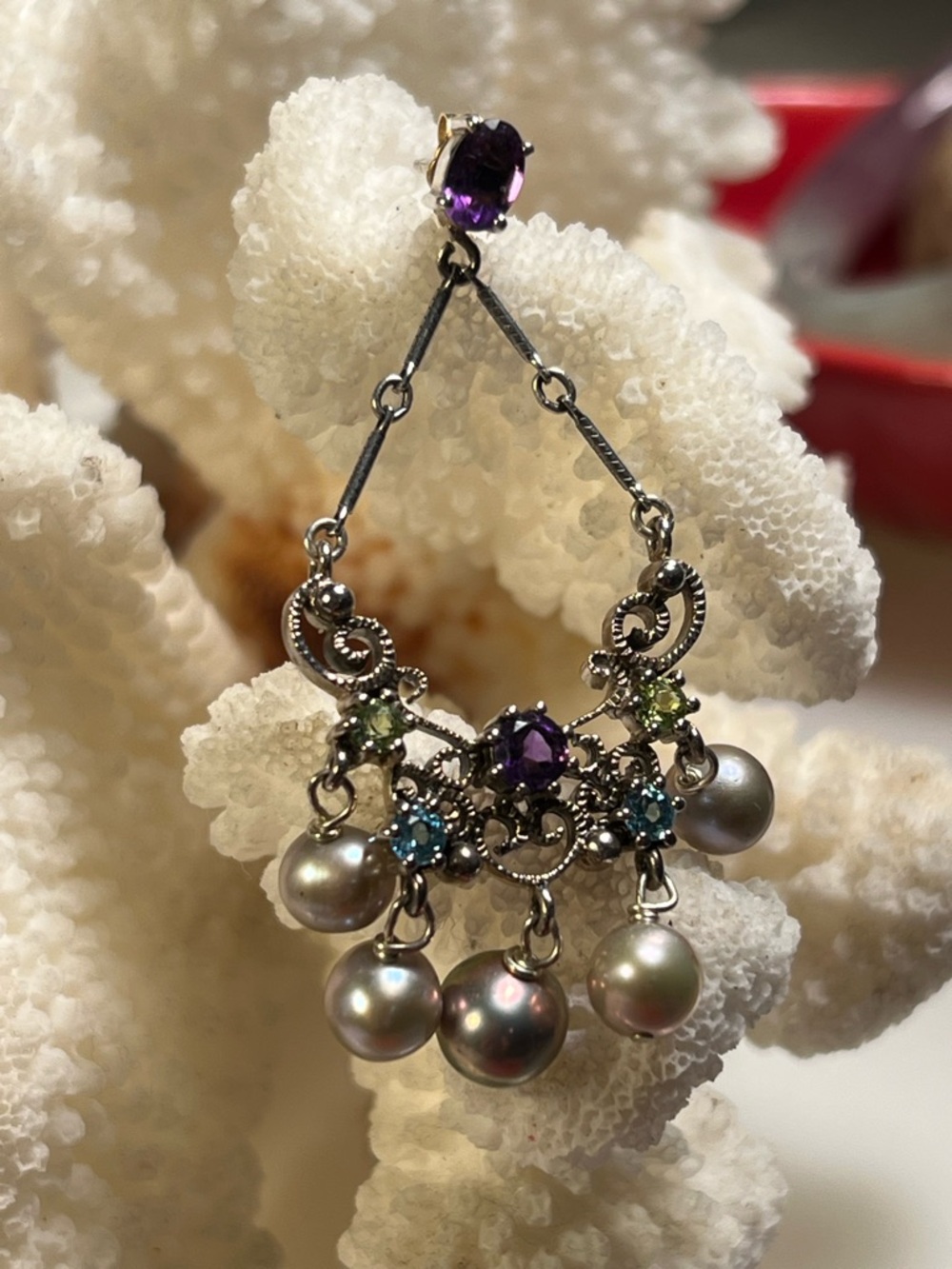 Vintage sterling silver Chandelier earrings w/intricate filigree accents, 11.5gm - Picture 6 of 10